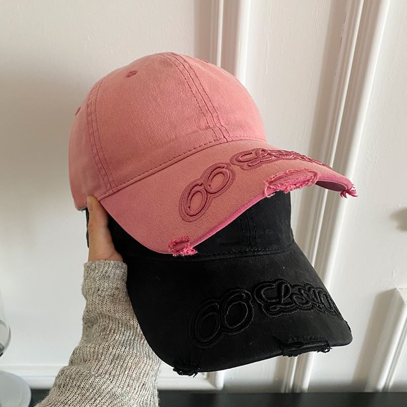 Lettering Embroidered Cap Baseball Distressed