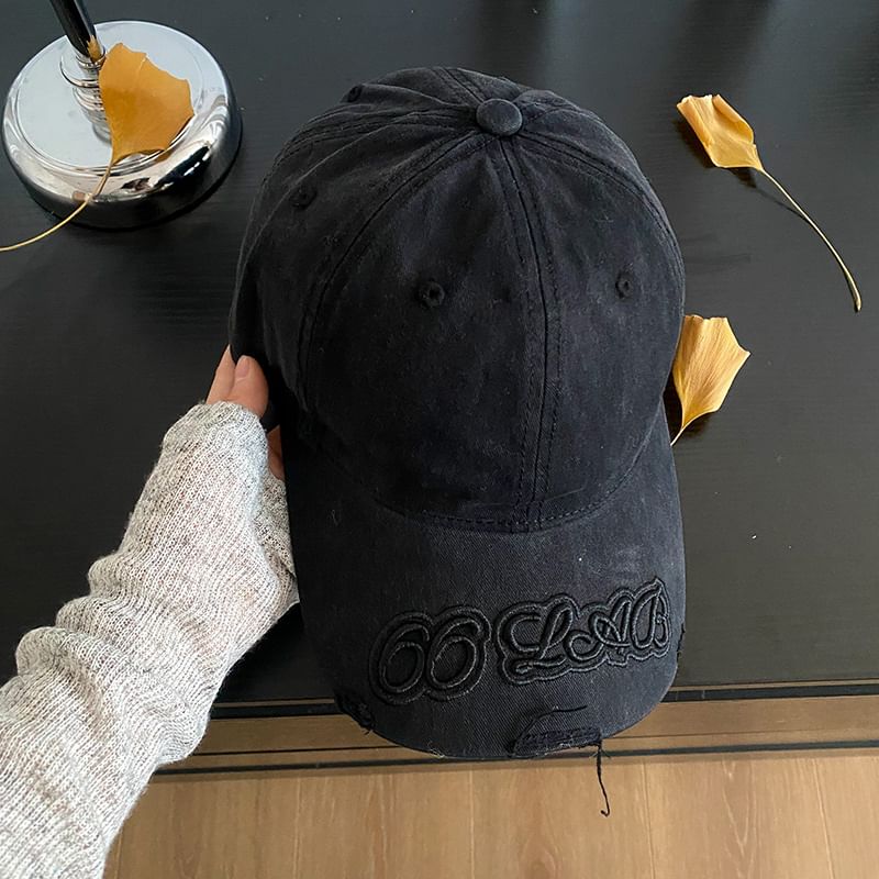 Lettering Embroidered Cap Baseball Distressed