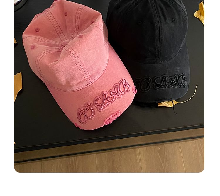 Lettering Embroidered Cap Baseball Distressed