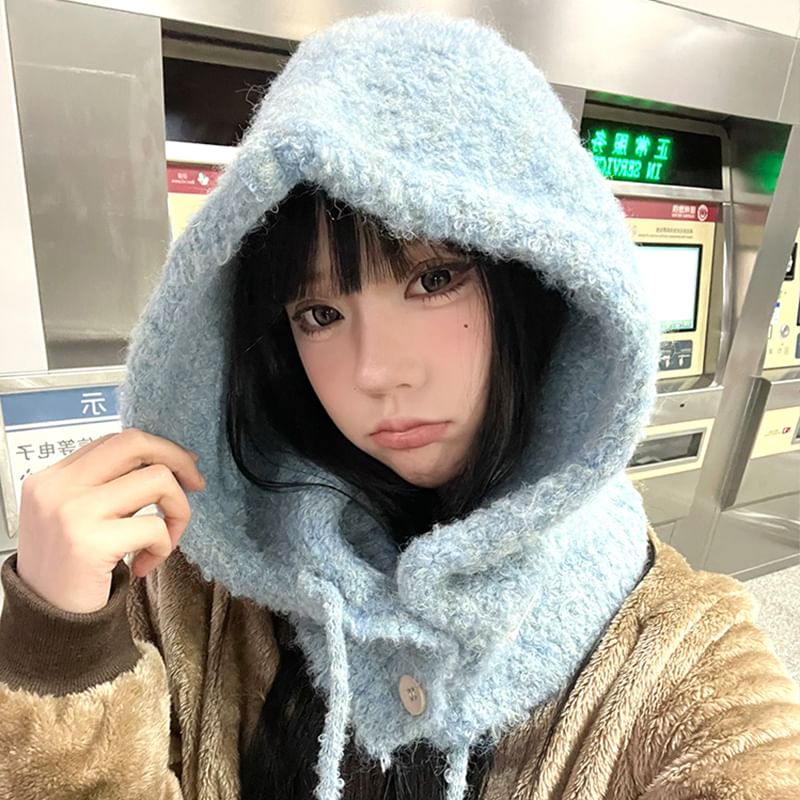 Knit Plain Balaclava Buttoned