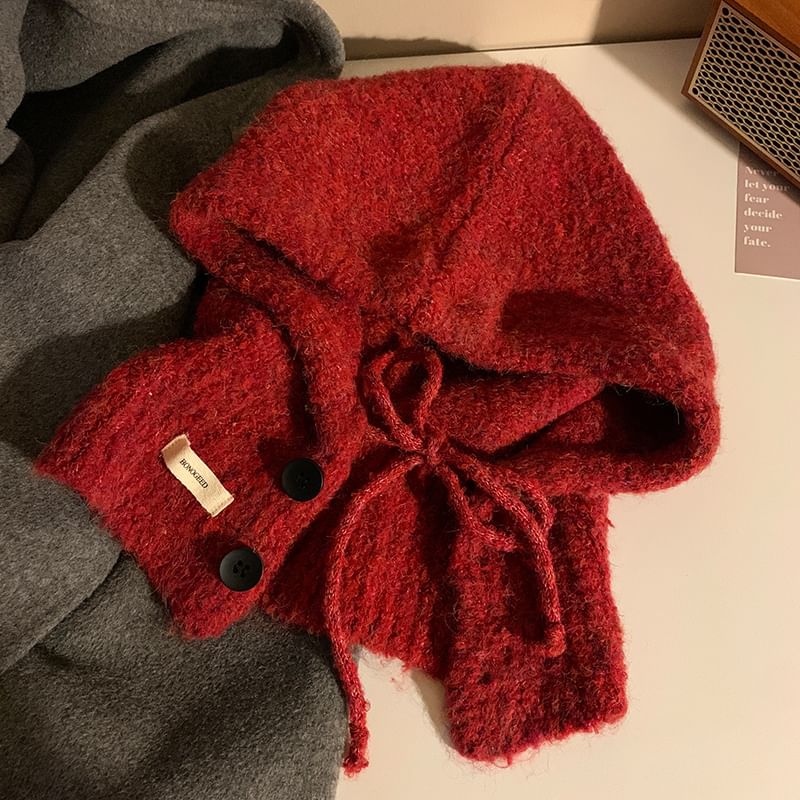 Knit Plain Balaclava Buttoned