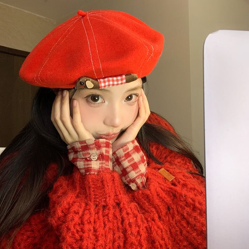Beret Contrast Dog Stitched