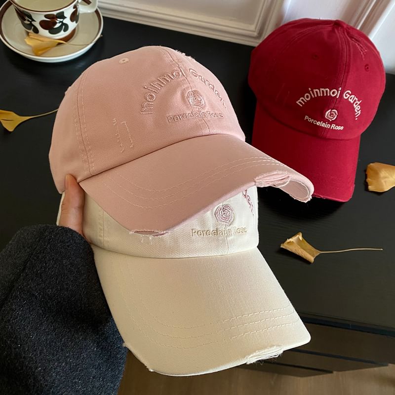 Lettering Cap Distressed Embroidered Baseball