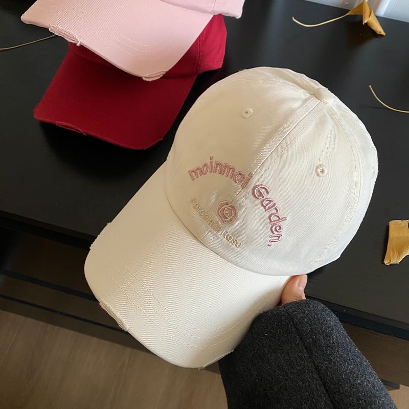 Lettering Cap Distressed Embroidered Baseball