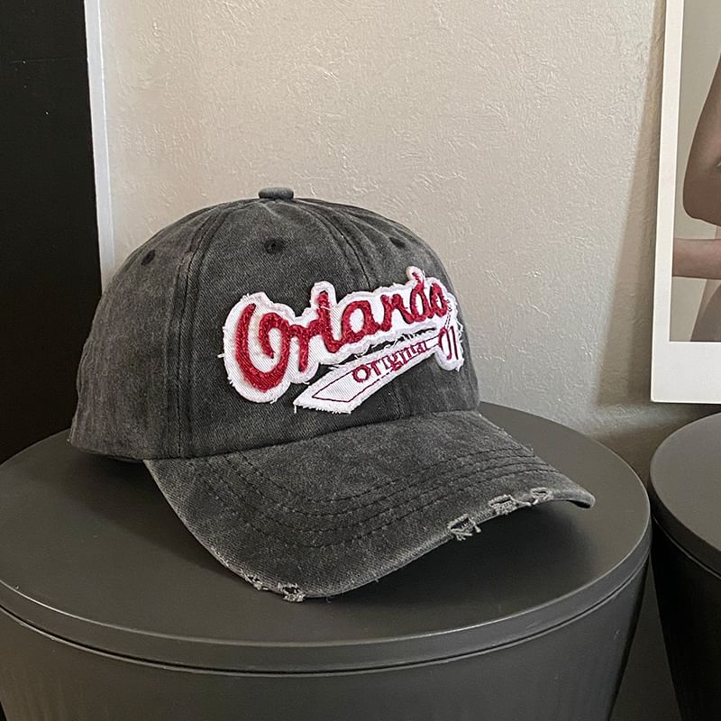 Lettering Cap Embroidered Distressed Baseball