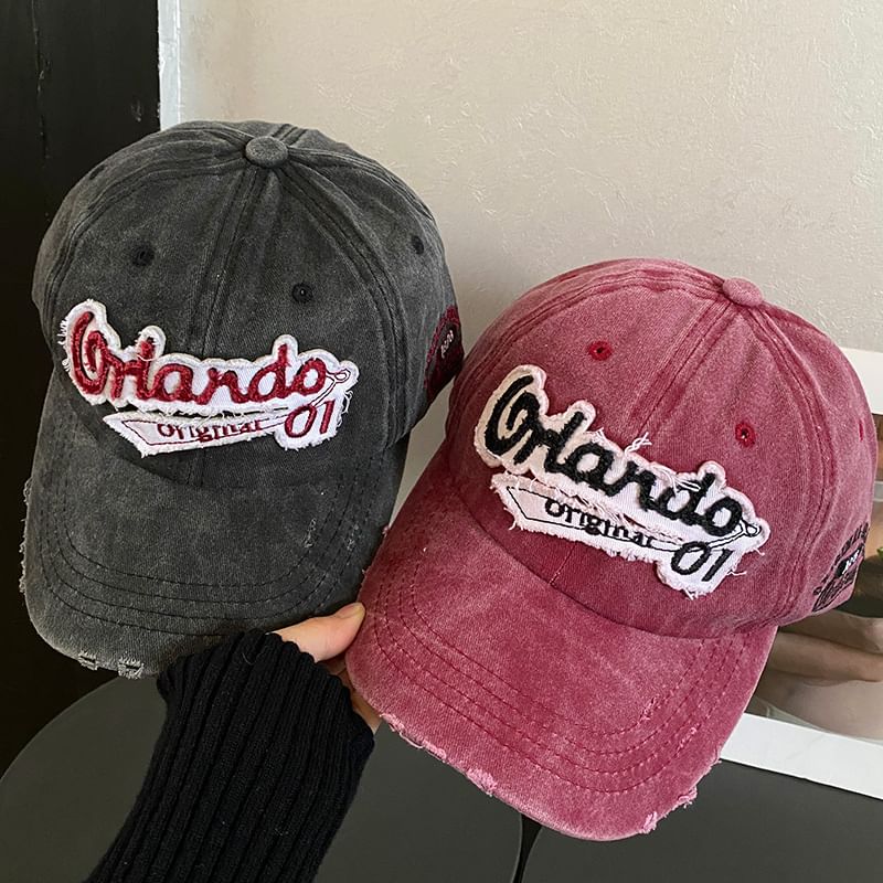 Lettering Cap Embroidered Distressed Baseball
