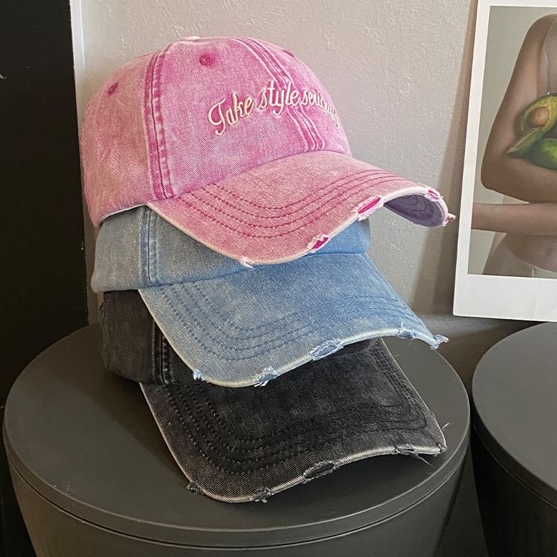 Distressed Embroidered Cap Lettering Baseball