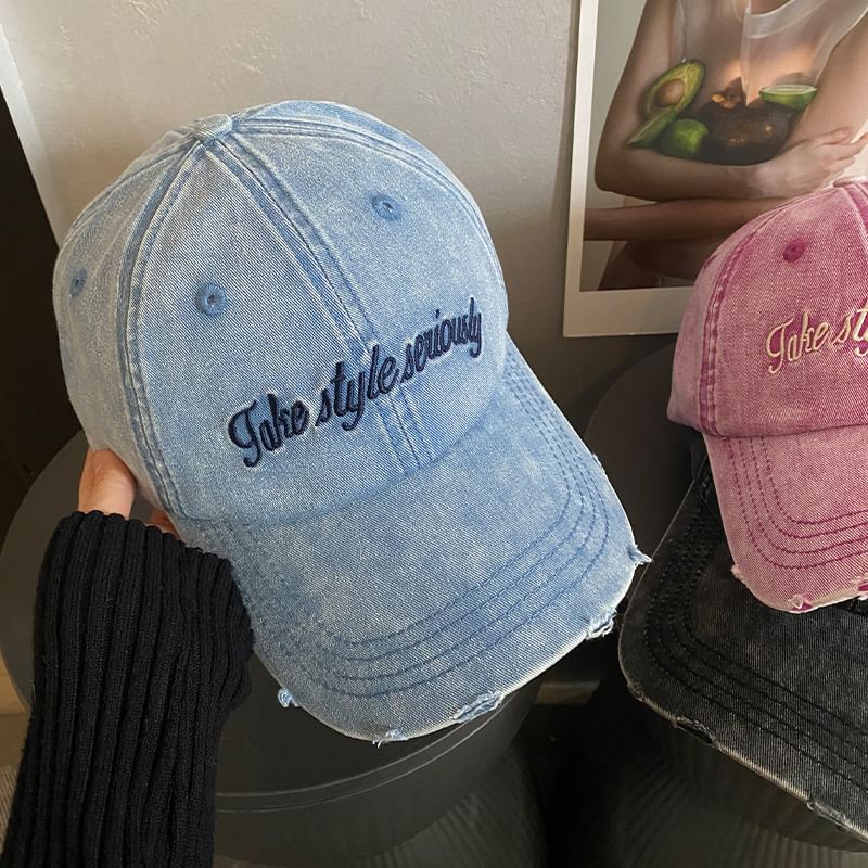 Distressed Embroidered Cap Lettering Baseball