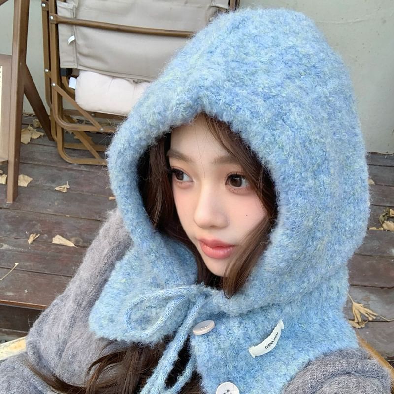 Plain Balaclava Buttoned Knit