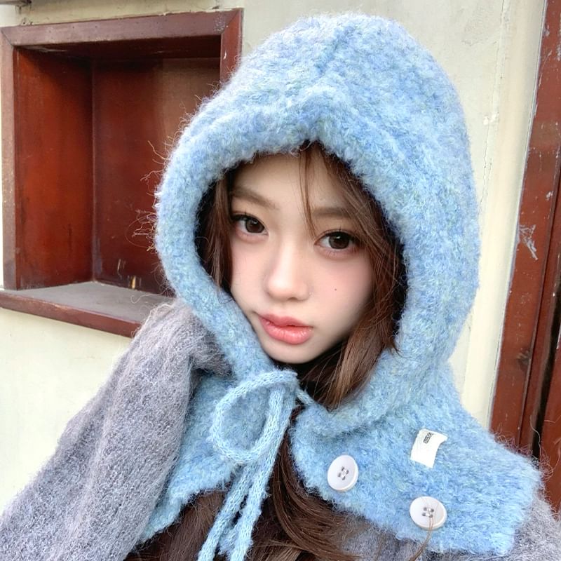 Plain Balaclava Buttoned Knit