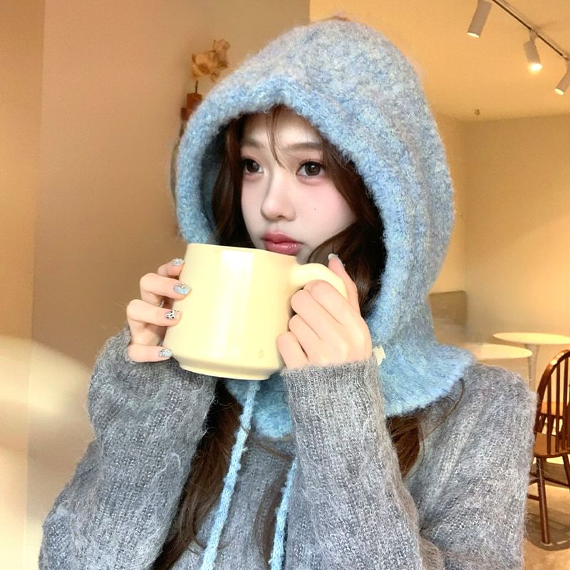 Plain Balaclava Buttoned Knit