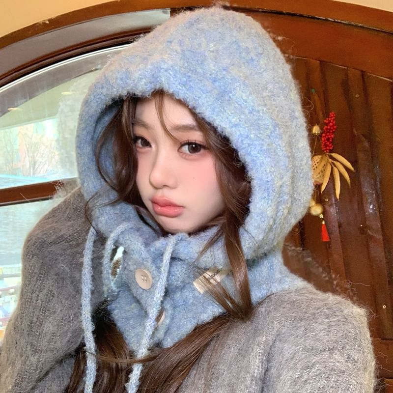 Plain Balaclava Buttoned Knit