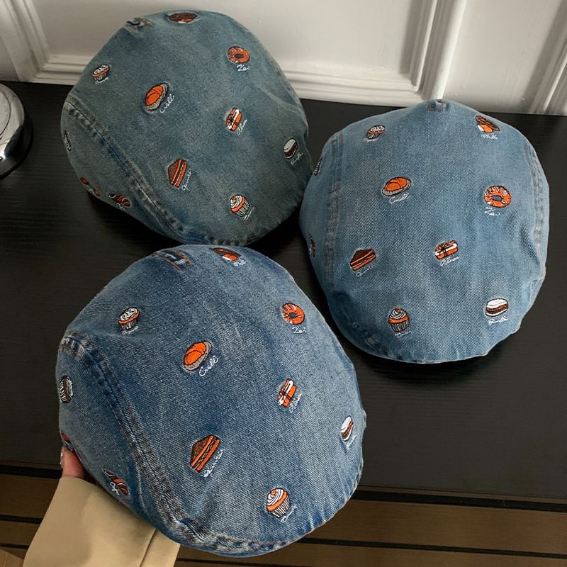 Embroidered Cap Food Denim Flat