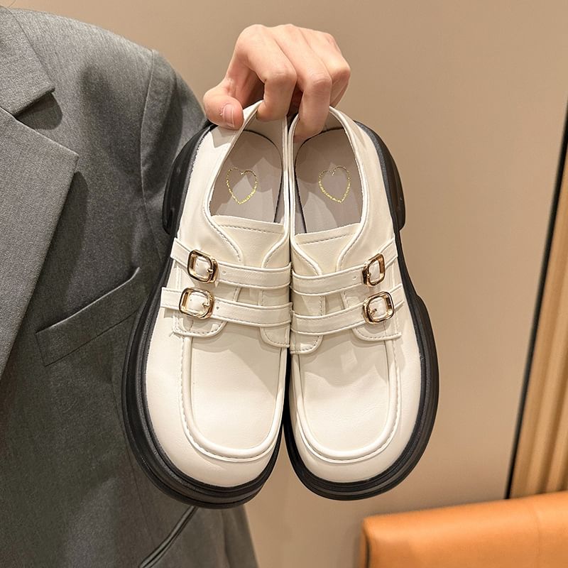 Buckled Faux Leather Loafers Platform