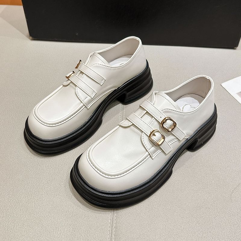 Buckled Faux Leather Loafers Platform