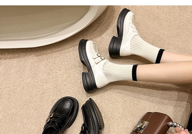 Buckled Faux Leather Loafers Platform