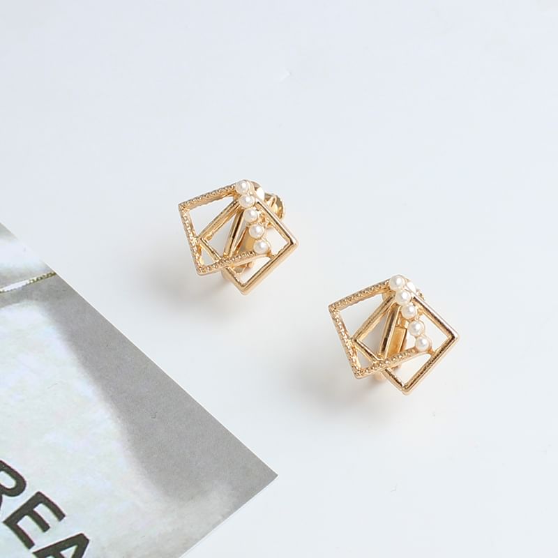 Earring Pearl Stud Faux Square