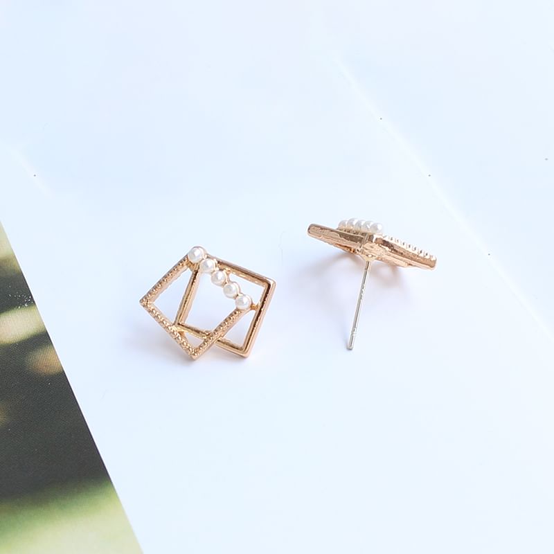 Earring Pearl Stud Faux Square