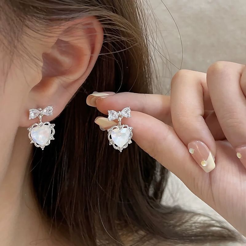 Drop Earring Heart Rhinestone