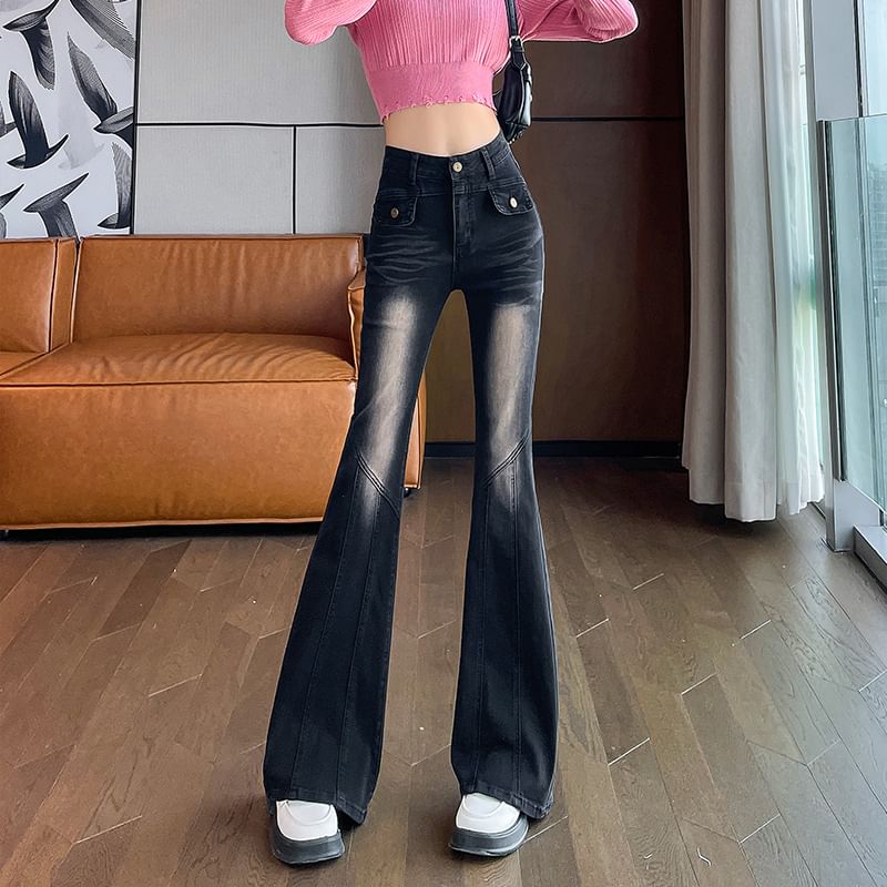 (Various Jeans Washed Flared Designs) High Rise