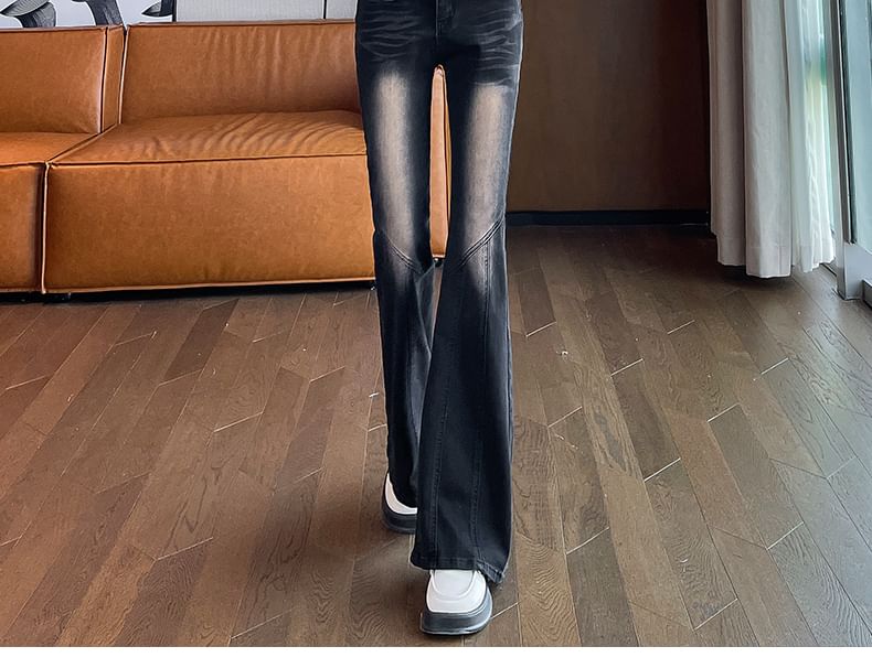 (Various Jeans Washed Flared Designs) High Rise