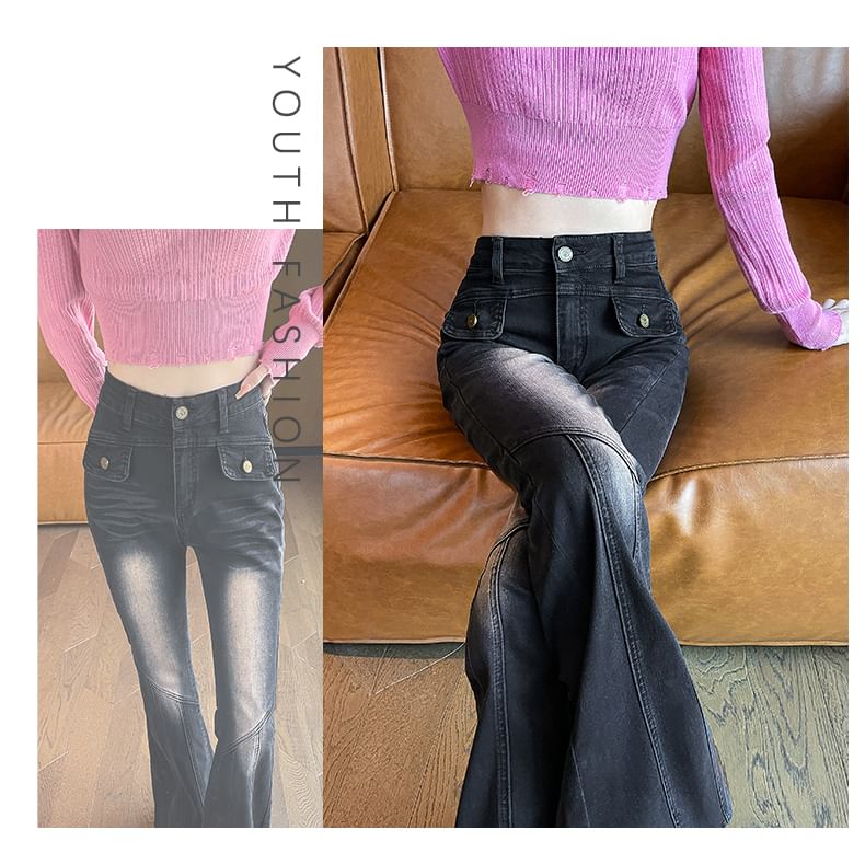 (Various Jeans Washed Flared Designs) High Rise