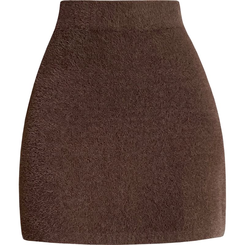 Pencil Plain Skirt High Rise Fluffy Mini