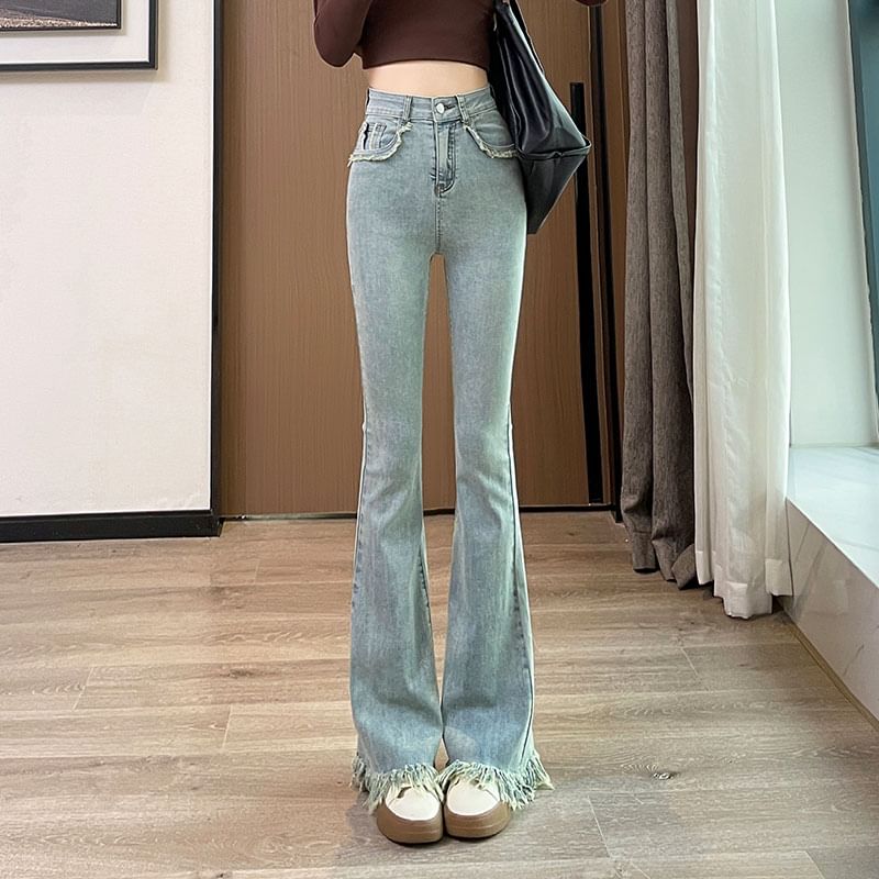 High (Various Hem Pants Designs) Waist Fringed Flared