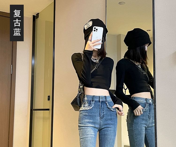 High (Various Hem Pants Designs) Waist Fringed Flared