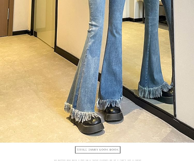 High (Various Hem Pants Designs) Waist Fringed Flared
