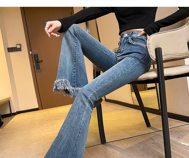 High (Various Hem Pants Designs) Waist Fringed Flared