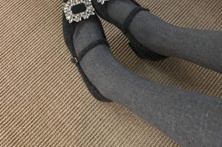 Heel Jane Square Buckled Toe Block Rhinestone Mary Pumps