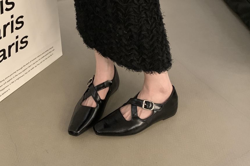 Wedge Square Mary Jane Cross Criss Toe Pumps Hidden