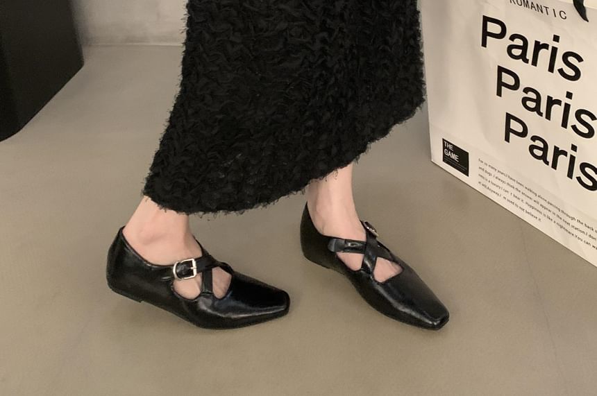 Wedge Square Mary Jane Cross Criss Toe Pumps Hidden