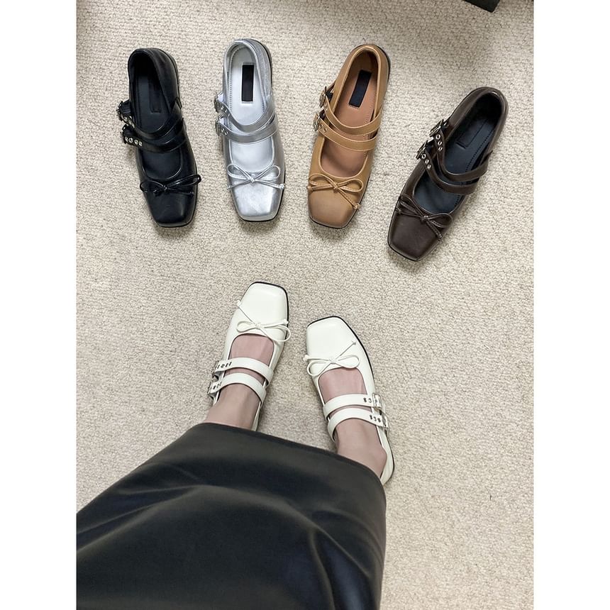 Square Toe Mary Shoes Jane Bow