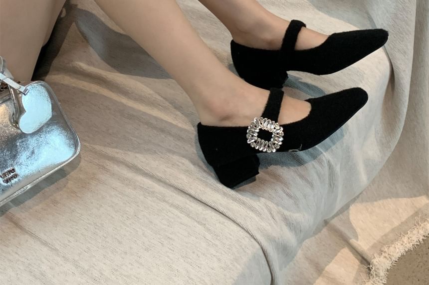 Jane Heel Toe Rhinestone Buckled Block Square Mary Pumps