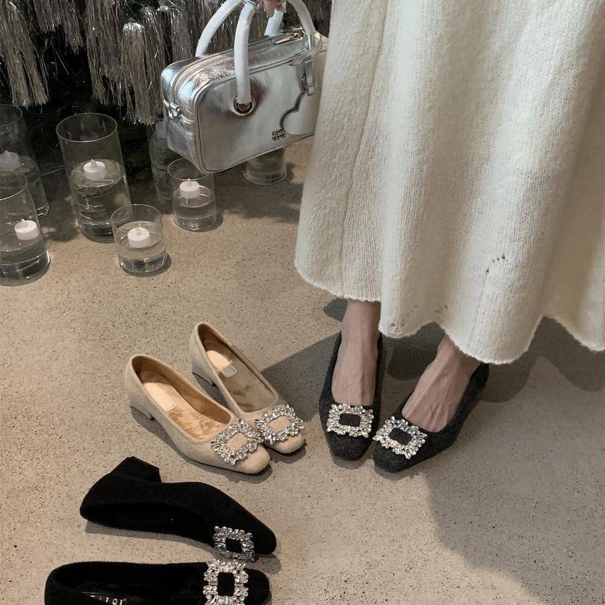 Toe Block Pumps Square Buckle Rhinestone Heel