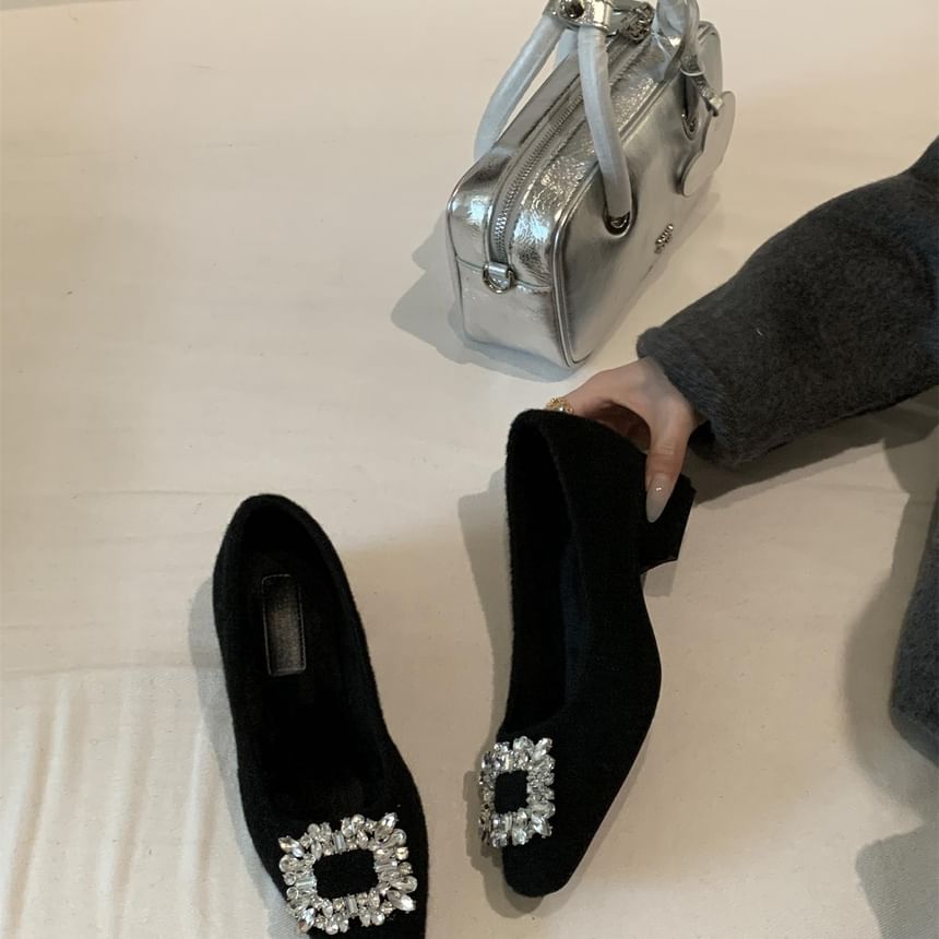 Toe Block Pumps Square Buckle Rhinestone Heel