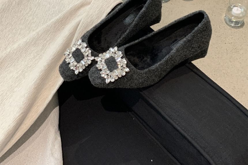 Toe Block Pumps Square Buckle Rhinestone Heel