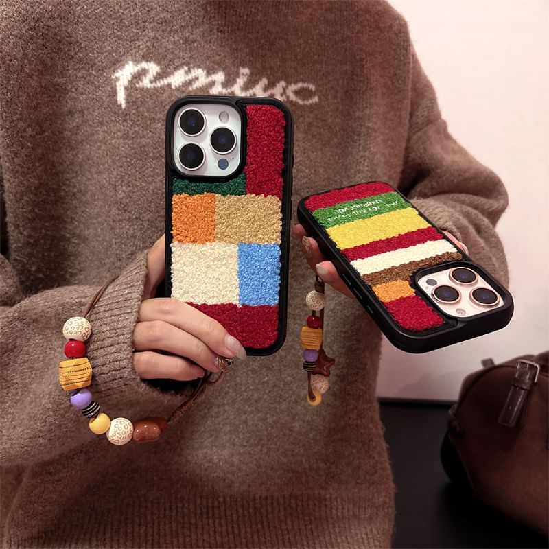 Color Block Chenille Phone Case Set / Strap