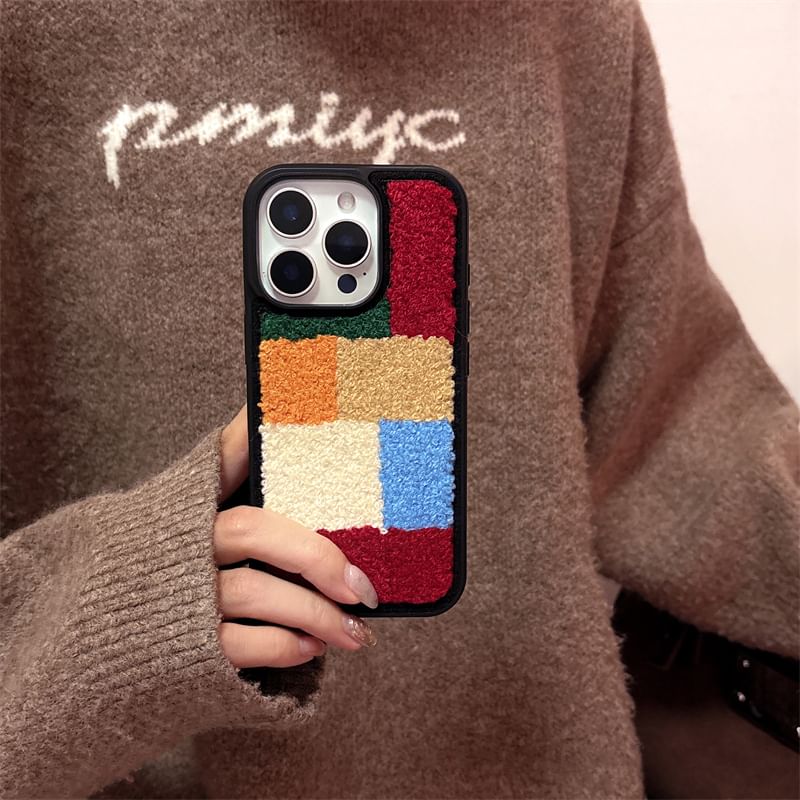 Color Block Chenille Phone Case Set / Strap