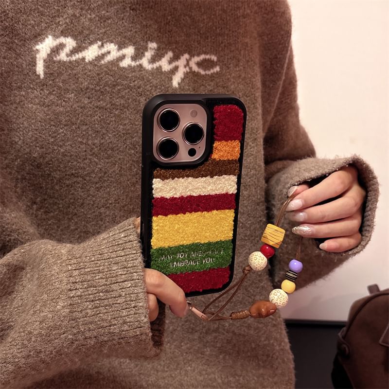 Color Block Chenille Phone Case Set / Strap