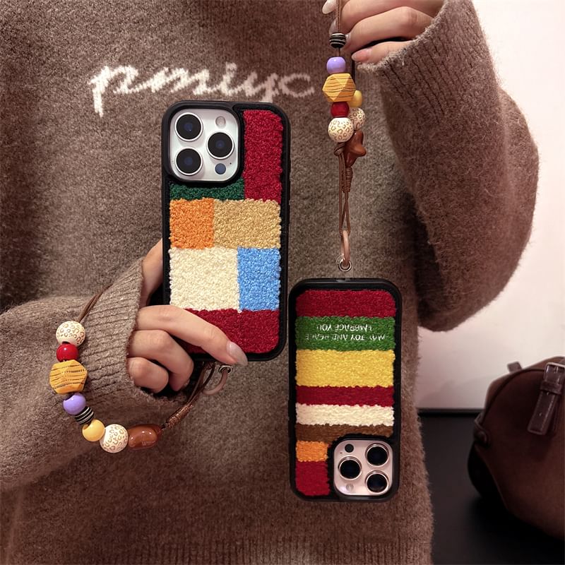 Color Block Chenille Phone Case Set / Strap