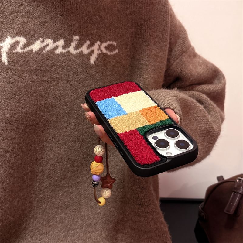 Color Block Chenille Phone Case Set / Strap