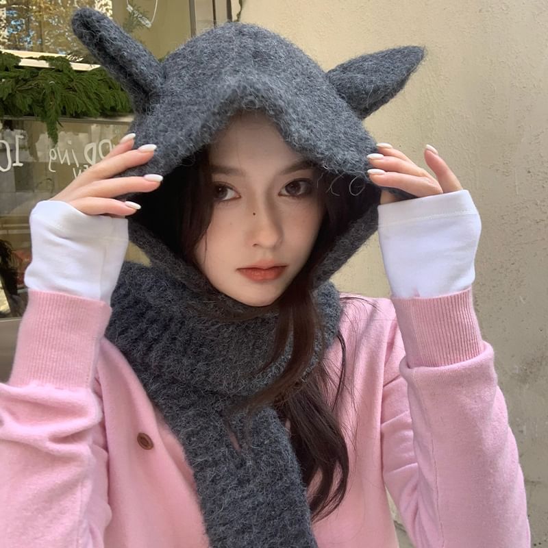 Scarf Rabbit Plain Ear Hooded