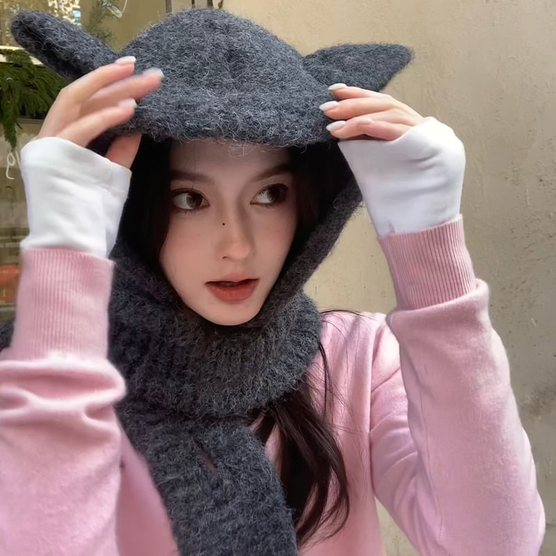Scarf Rabbit Plain Ear Hooded