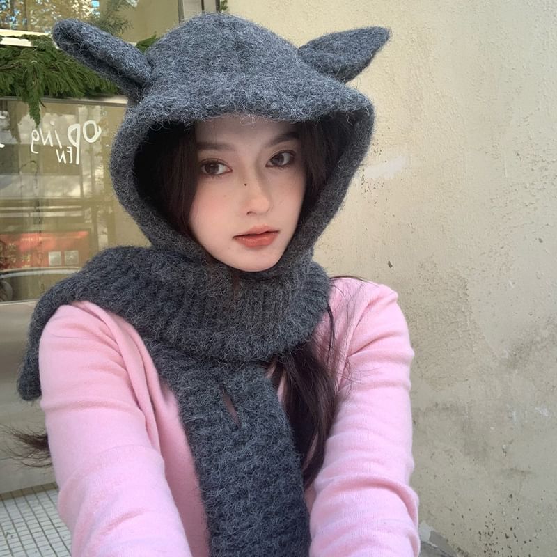 Scarf Rabbit Plain Ear Hooded