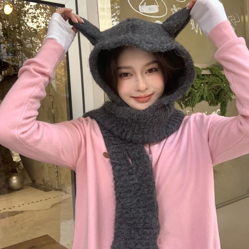 Scarf Rabbit Plain Ear Hooded