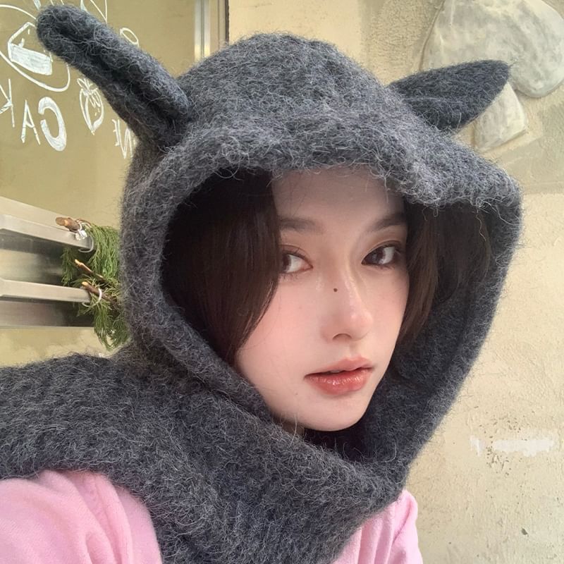 Scarf Rabbit Plain Ear Hooded