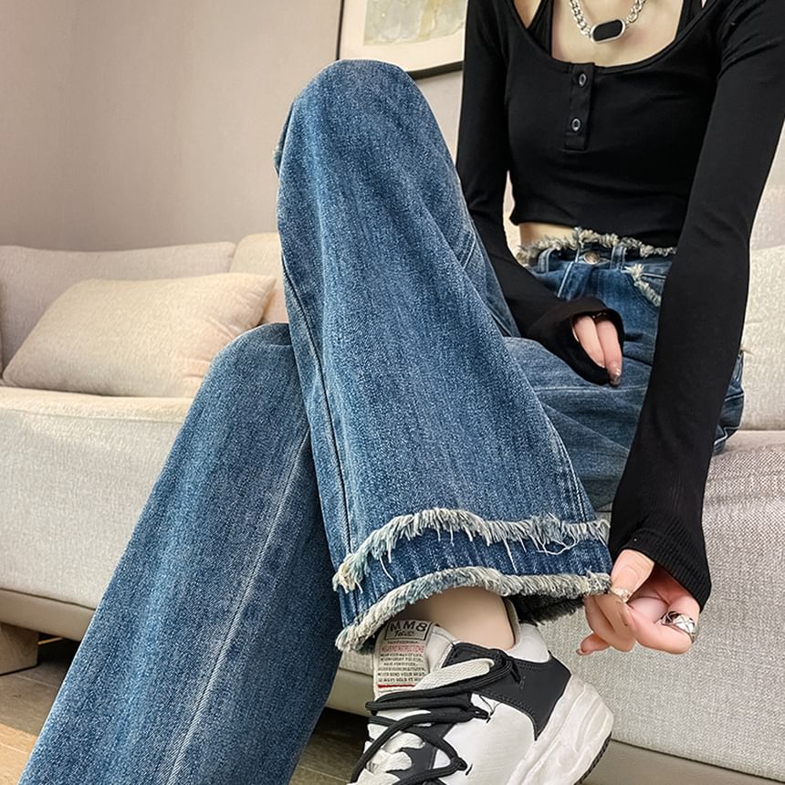 Fit (Various Jeans Designs) High Washed Frayed Waist Loose
